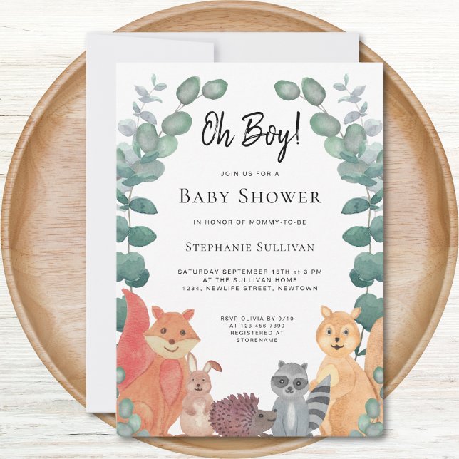 Oh Boy Woodland Animals Eucalyptus Baby Dusche Einladung (Von Creator hochgeladen)