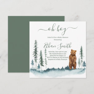 Oh Boy Woodland Bear Baby shower Invitation