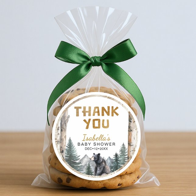 Oh Boy Woodland Bear | Babydusche Vielen Dank Runder Aufkleber (Thank you favor sticker)