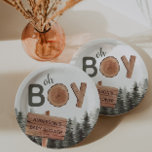 Oh Boy - Woodland Rustic Baby Shower Pappteller<br><div class="desc">Rustikales Wald - Baby-Dusche Teller</div>