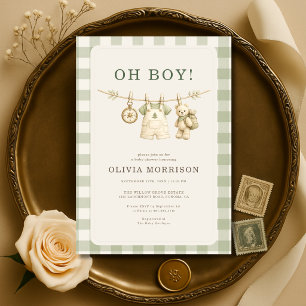 Oh Boy Woodland Teddy Bear Wäscheleine Baby Shower Einladung