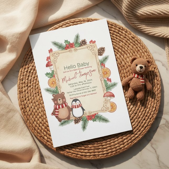 Oh Boy Woodland Winter Baby Shower Invitation (Créateur téléchargé)
