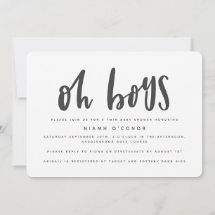 Oh boys twin baby shower invitation