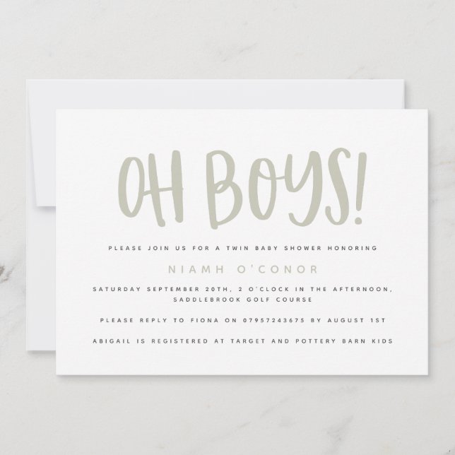 Oh boys twin baby shower invitation (Devant)
