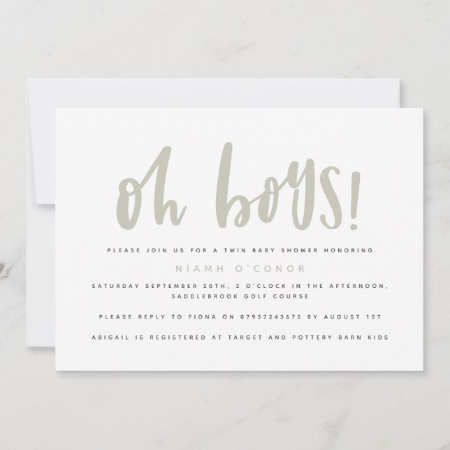 Oh boys twin baby shower invitation (Devant)