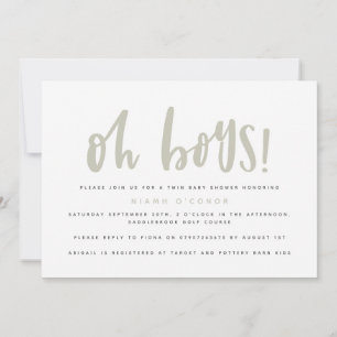 Oh boys twin baby shower invitation