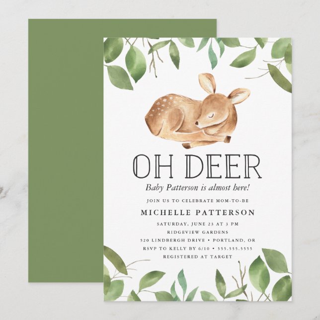 Oh Cerf | Invitation à une Baby Shower (Devant / Derrière)
