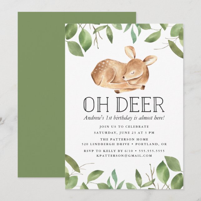Oh Cerf | Invitation pour une fête d'anniversaire (Devant / Derrière)