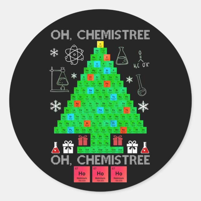 Oh Chemistree Chemist Tree Funny Science Weihnacht Runder Aufkleber (Vorderseite)