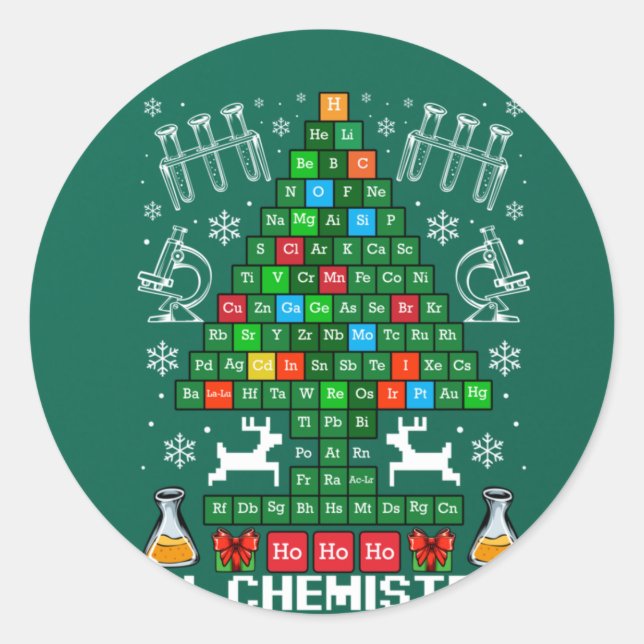 Oh Chemistree Christmas Chemistry Science Periodic Runder Aufkleber (Vorderseite)