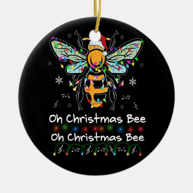 Oh Christmas Bee Bee Weihnachtsmannmütze Bee Light Keramik Ornament (Vorne)