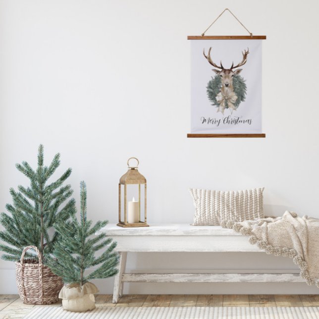 Oh Christmas Deer  Wandteppich Mit Holzrahmen (Oh Deer Christmas Tapestry)