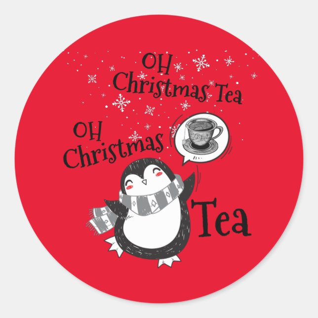 Oh Christmas Tea Penguin Lover - Tea Drinker Runder Aufkleber (Vorderseite)