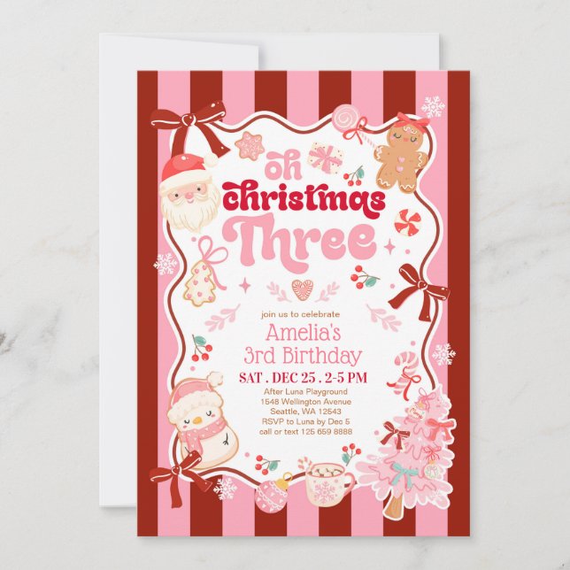 Oh Christmas Three 3rd Birthday Invitation Einladung (Vorderseite)