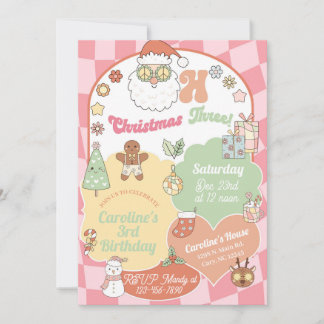 Oh Christmas Three girl 3rd birthday invite. Einladung