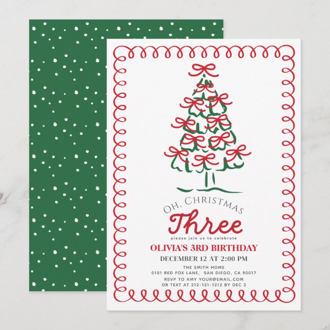 Oh Christmas Three Green Tree 3rd Birthday Einladung (Vorne/Hinten)