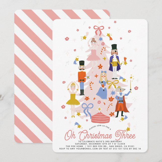 Oh Christmas Three Pink Nutcracker Girl Birthday Einladung (Vorne/Hinten)