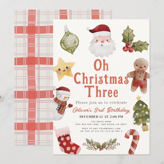 Oh Christmas Three Santa 3rd Birthday Einladung (Vorne/Hinten)