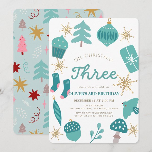 Oh Christmas Tree Holiday Green 1st Birthday Einladung (Vorne/Hinten)