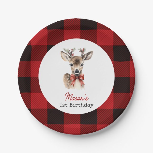 Oh Dee Christmas Deer Birthday Pappteller (Vorderseite)