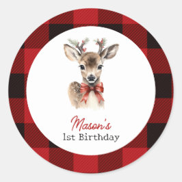 Oh Dee Christmas Deer Birthday Runder Aufkleber