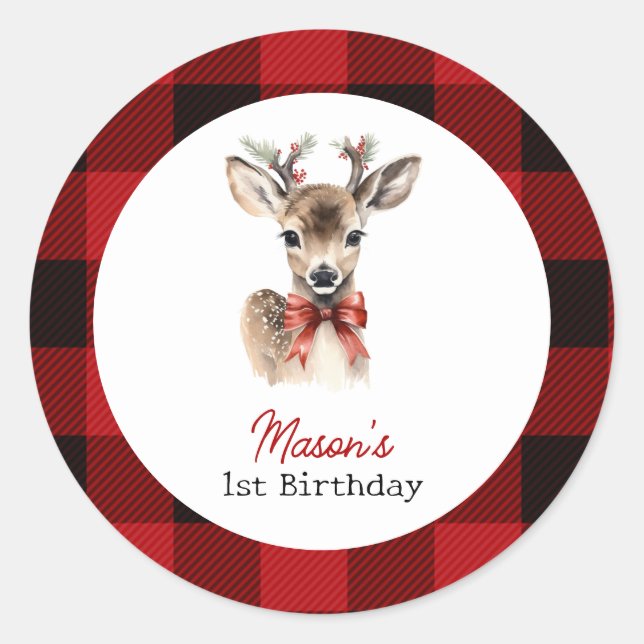 Oh Dee Christmas Deer Birthday Runder Aufkleber (Vorderseite)