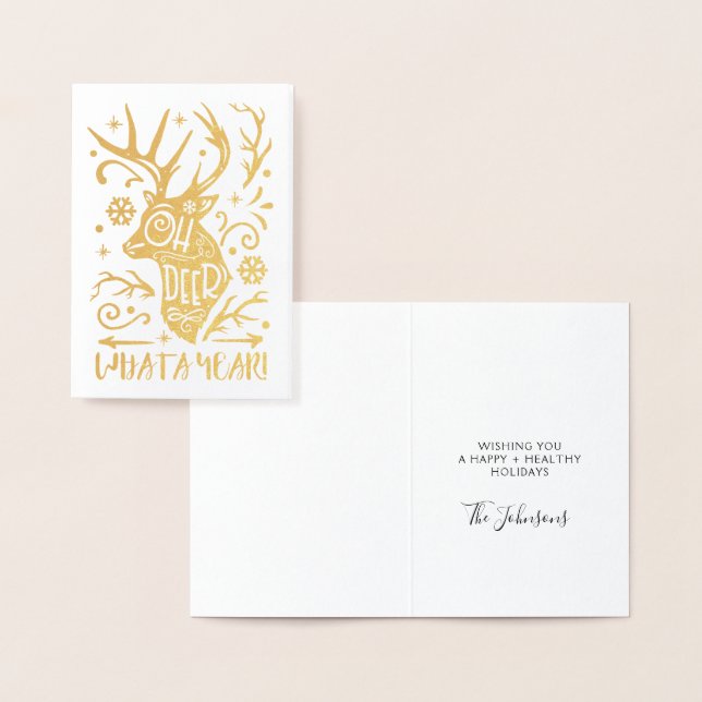 Oh Dee What a Year Rentier Typografy Weihnachten Folienkarte (Anzeige)