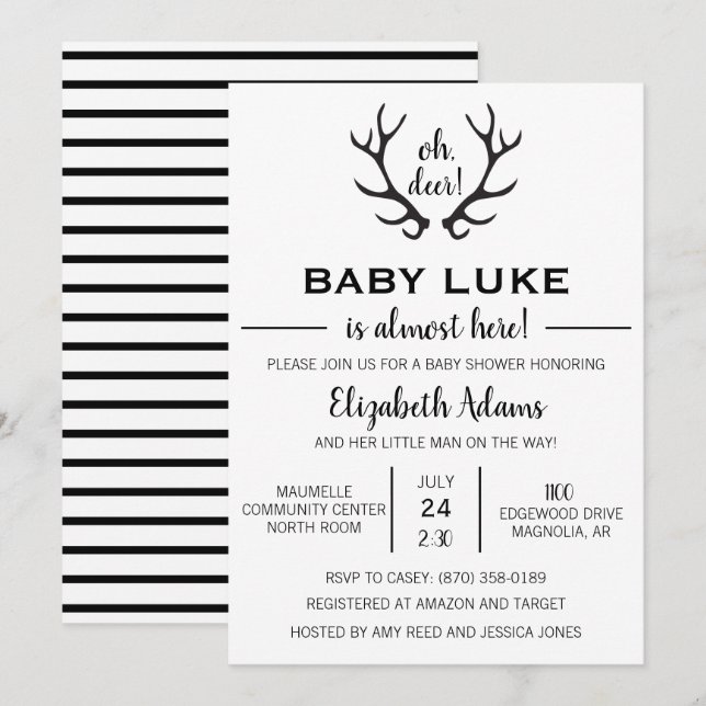 Oh Deer Baby Boy Shower Invitation (Devant / Derrière)