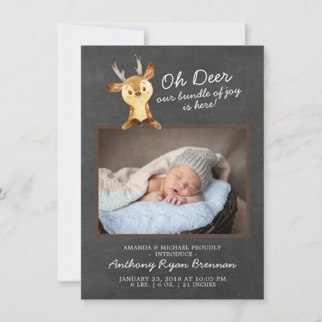 Oh Deer Baby Boys Photo Faire-part de naissance (Devant)