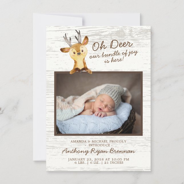 Oh Deer Baby Boys Photo Faire-part de naissance (Devant)