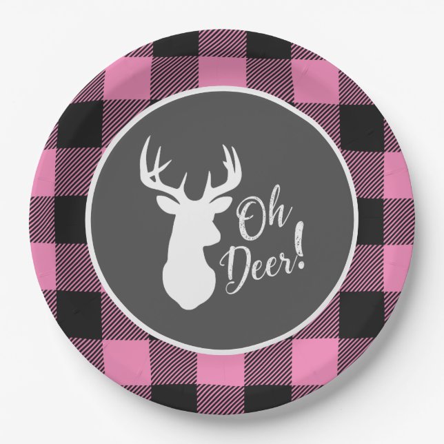 Oh Deer Baby Dusche Pink Pappteller (Vorderseite)