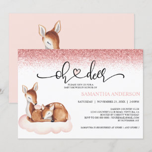 Oh Deer Baby Dusche Wasserfarbe Rosa Glitzer Einladung