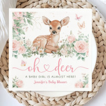 Oh Deer Baby Duwer Girl Pink Paper Napkin