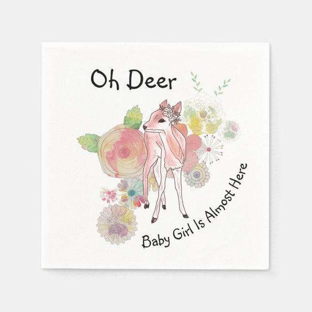 Oh Deer Baby Girl Fast hier Pastel Blumen Serviette (Vorderseite)