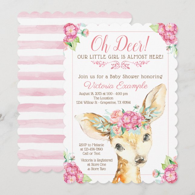 Oh Deer Baby Girl Shower Invitations (Devant / Derrière)