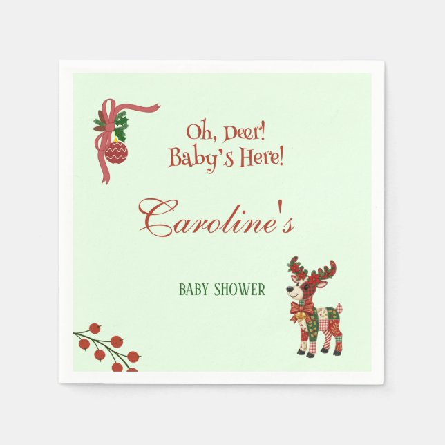 Oh, Deer! Baby’s Here! – Christmas Baby Shower Serviette (Vorderseite)