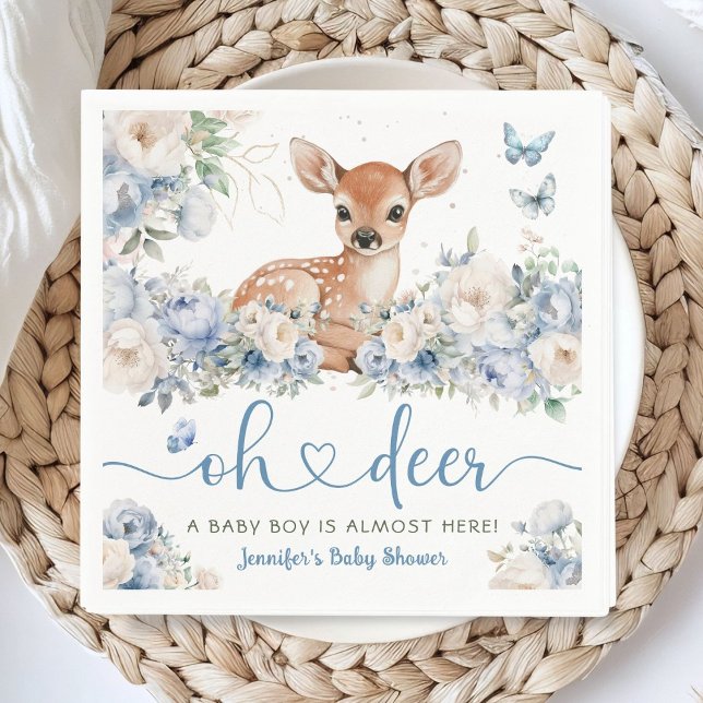 Oh Deer Baby Shower Boy Dusty Blue Paper Napkin Serviette (Von Creator hochgeladen)