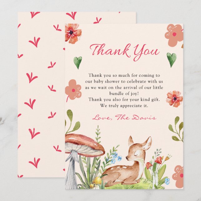 Oh Deer Baby shower Carte de remerciements (Devant / Derrière)