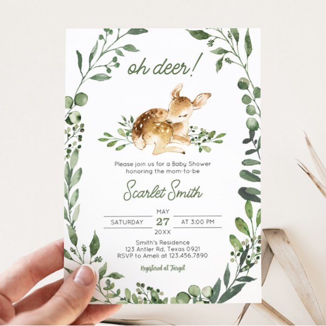 Oh Deer Baby Shower Einladung (Greenery Deer Baby Shower Invitation)