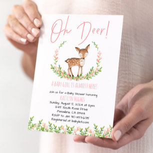 Oh Deer Baby shower Floral Invitation