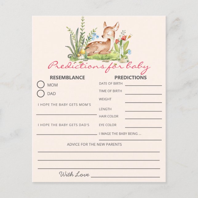 Oh Deer Baby Shower Game Predictions Card (Vorderseite)