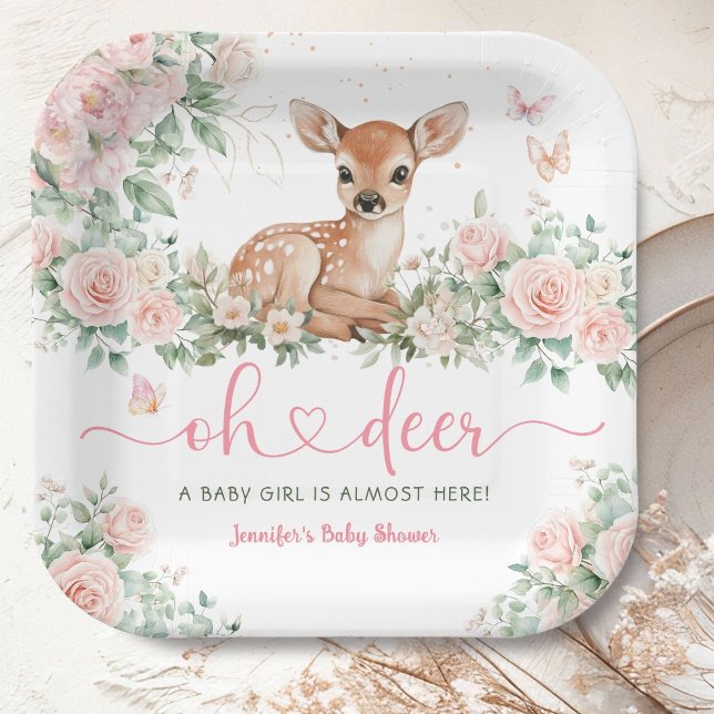 Oh Deer Baby Shower Girl Pink Paper Pappteller (Von Creator hochgeladen)