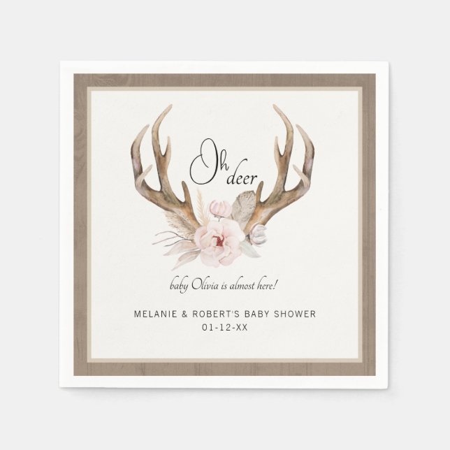 Oh Deer Baby Shower Napkins - Woodland Floral Antl Serviette (Vorderseite)