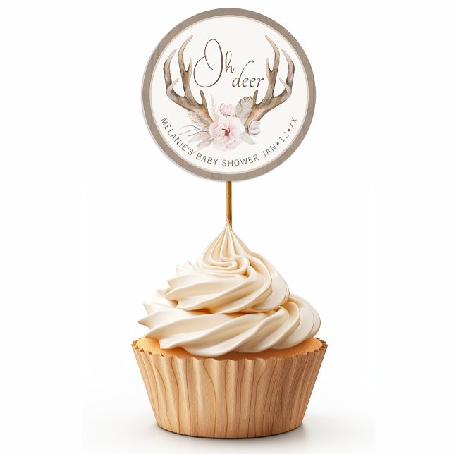 Oh Deer Baby Showsticker - Woodland Water Runder Aufkleber (Sticker Favor Example)