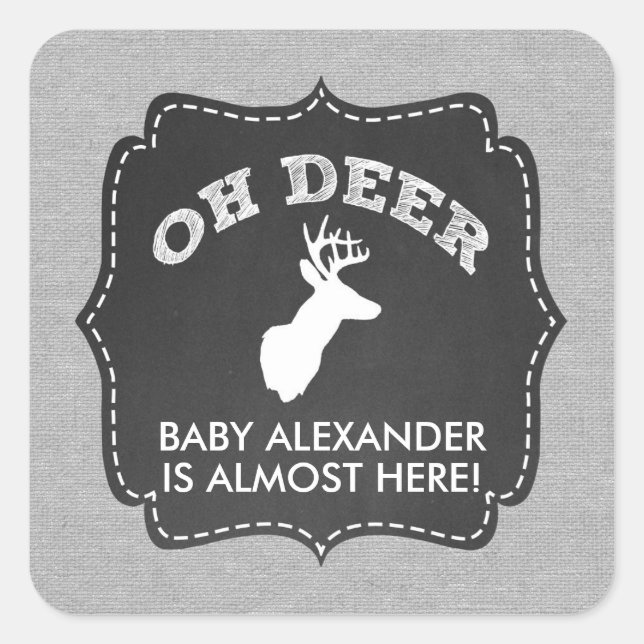 OH DEER Babydusche, Baby-Sprinkle-Gefallen Quadratischer Aufkleber (Vorderseite)