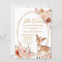Oh Deer Beige Floral Baby Dusche Einladung
