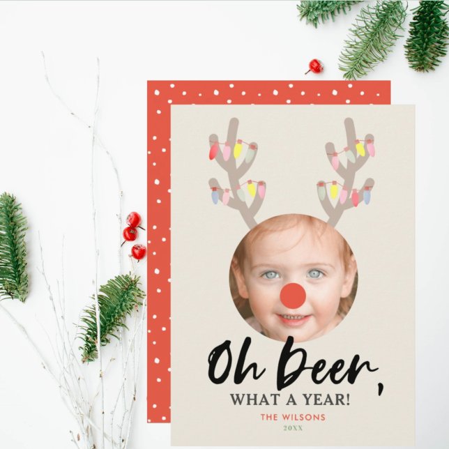 Oh Deer Beige Weihnachts-Weihnachtsfotokarte Einladung (Von Creator hochgeladen)