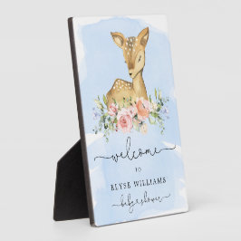 Oh Deer Blue Baby Dusche Begrüßungszeichen Fotoplatte