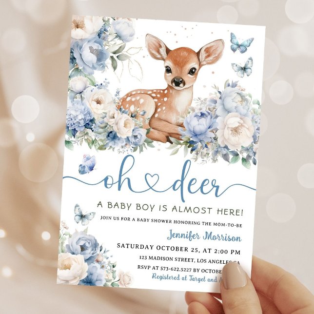 Oh Deer Boy Baby Shower Dusty Blue Invitation Einladung (Von Creator hochgeladen)