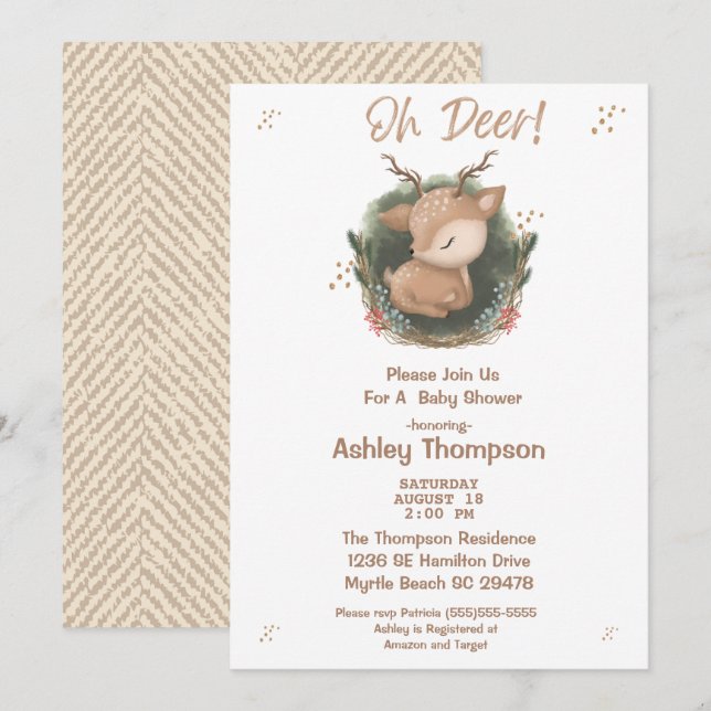 Oh Deer Boys Baby shower Invitation (Devant / Derrière)